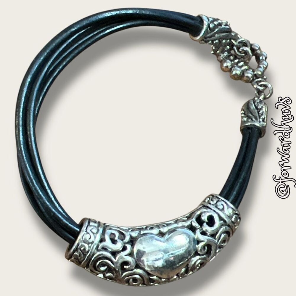 Bundle Sale 3 for $15 | Leather Strand Silver-Tone Bracelet | Heart Detail